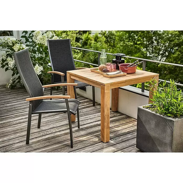 Sunfun Laura Gartentisch - L x B x H: 90 x 90 x 76 cm, Helles Teakholz - Stimmungsaufnahme