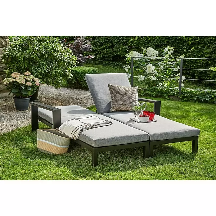 Sunfun Melina Sonnenliege - L x B x H: 206 x 162 x 51 cm, Schwarz, Grau, Rückenlehne verstellbar - Stimmungsaufnahme