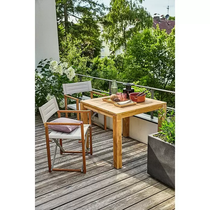 Sunfun Laura Gartentisch - L x B x H: 90 x 90 x 76 cm, Helles Teakholz - Stimmungsaufnahme