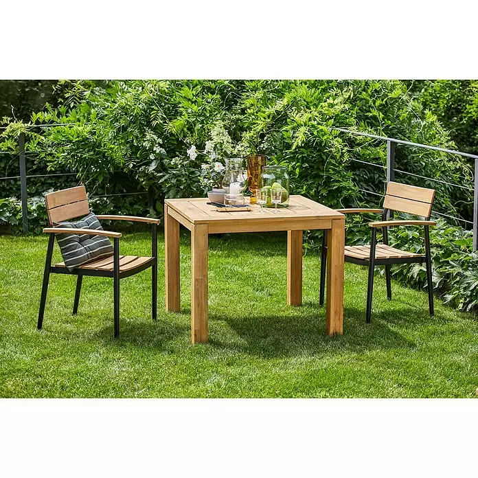 Sunfun Laura Gartentisch - L x B x H: 90 x 90 x 76 cm, Helles Teakholz - Stimmungsaufnahme