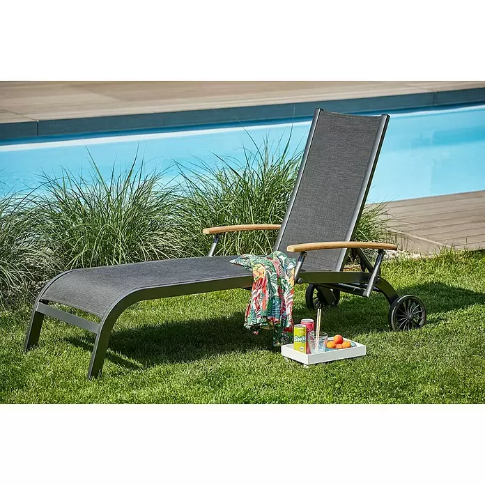 Sunfun Melina Ležaljka - D x Š x V: 174 x 74 x 100 cm, Naslon od tekstila, Crne boje, S podesivim naslonom za leđa - Živopisni prikaz