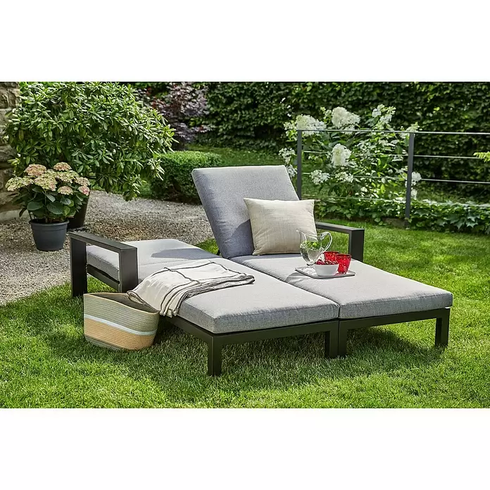Sunfun Melina Sonnenliege - L x B x H: 206 x 162 x 51 cm, Schwarz, Dunkelgrau, Rückenlehne verstellbar - Stimmungsaufnahme