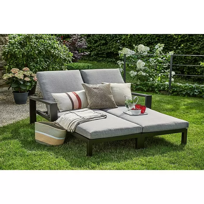 Sunfun Melina Sonnenliege - L x B x H: 206 x 162 x 51 cm, Schwarz, Dunkelgrau, Rückenlehne verstellbar - Stimmungsaufnahme