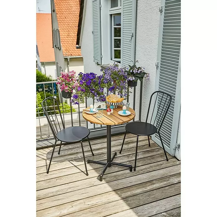 Sunfun Melina Balkontisch rund - Ø x H: 60 x 73 cm, Teak, Schwarz, Klappbar - Stimmungsaufnahme