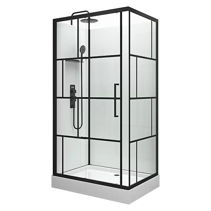 Komplettdusche Graphic 110 - 80 x 110 x 230 cm, Weiß/Schwarz - Diagonale Ansicht