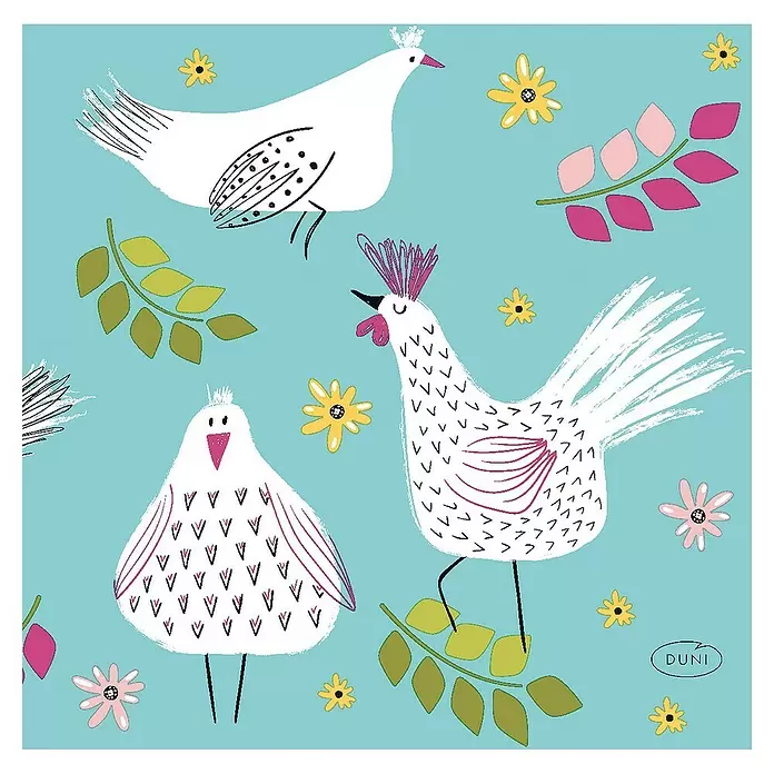 Duni Serviette - 20 Stk., 24 x 24 cm, Hen Parade - Draufsicht