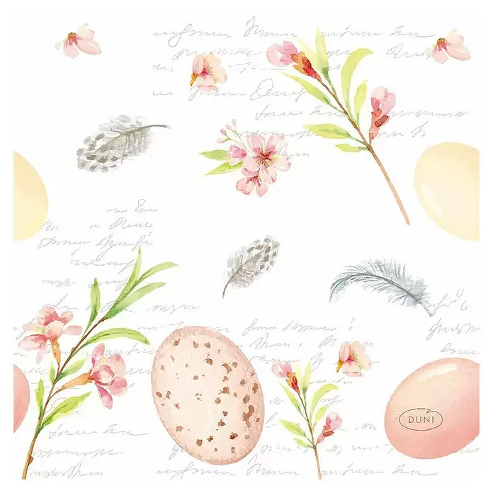 Duni Serviette - 20 Stk., 24 x 24 cm, Eggs & Feathers - Draufsicht