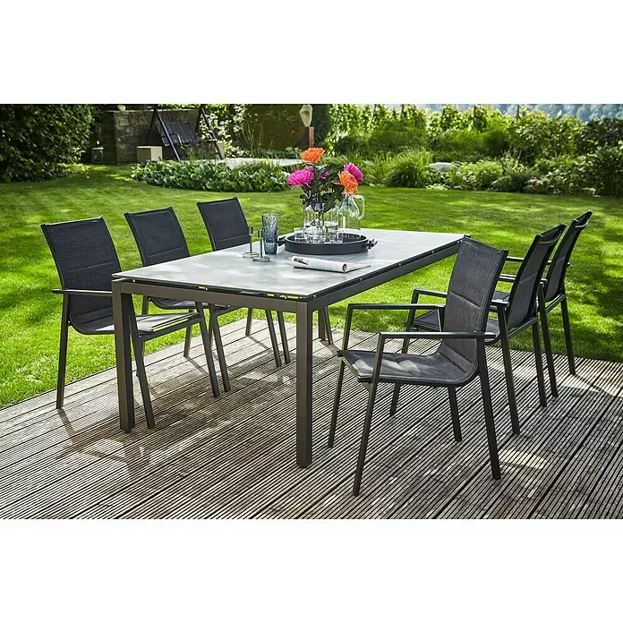 Sunfun Melina Vrtna fotelja koja se može slagati jedna na drugu - D x Š x V: 66 x 56,5 x 91 cm, Aluminij, Naslon od tekstila, Crne boje - Živopisni prikaz
