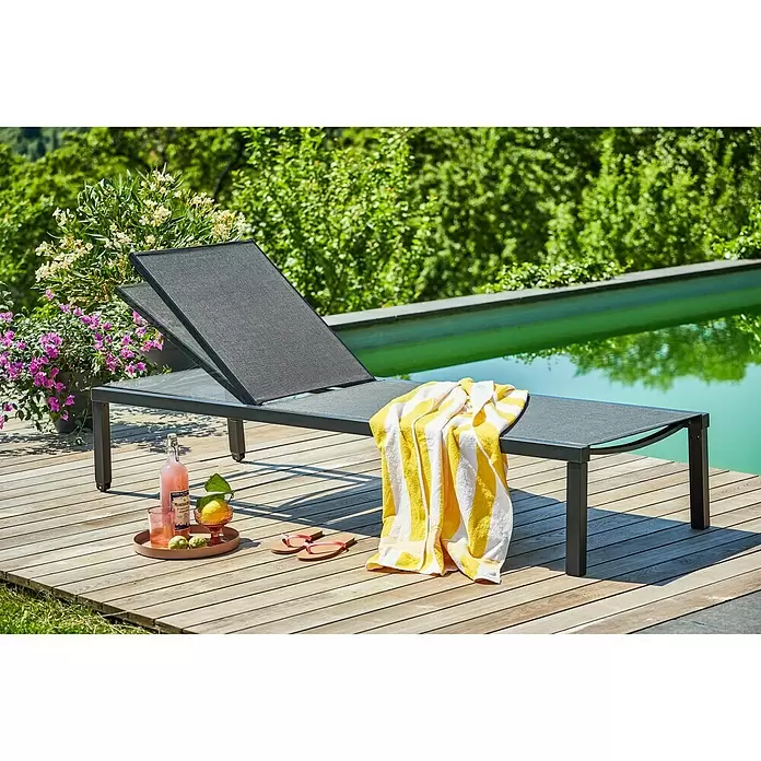 Sunfun Melina Ležaljka za sunčanje - D x Š x V: 196 x 65 x 35 cm, Naslon od tekstila, Crne boje - Živopisni prikaz