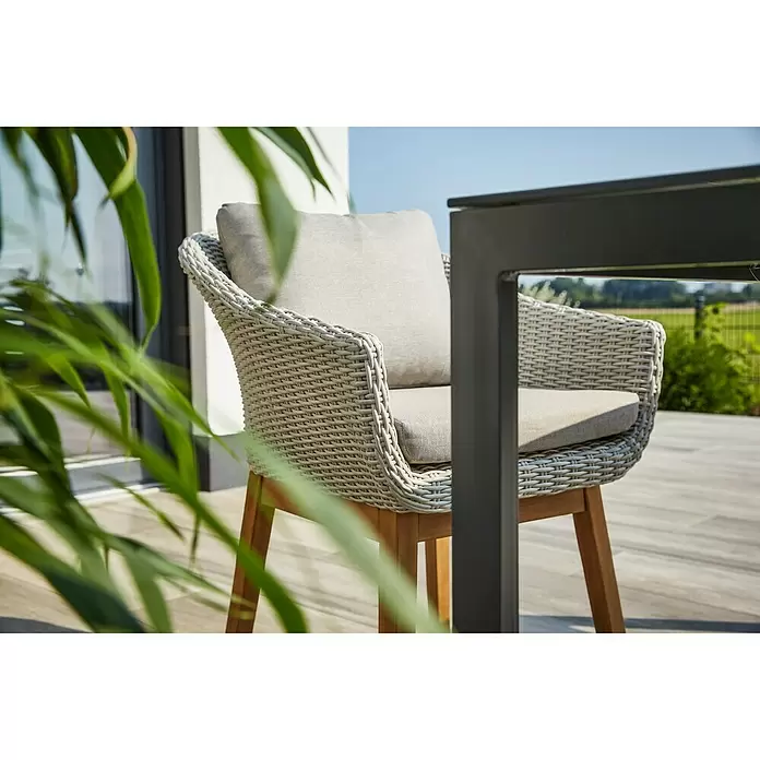 Sunfun Gartensessel Paula - B x T x H: 60 x 65 x 81 cm, Kunststoffgeflecht, Hellgrau, Braun - Detailaufnahme