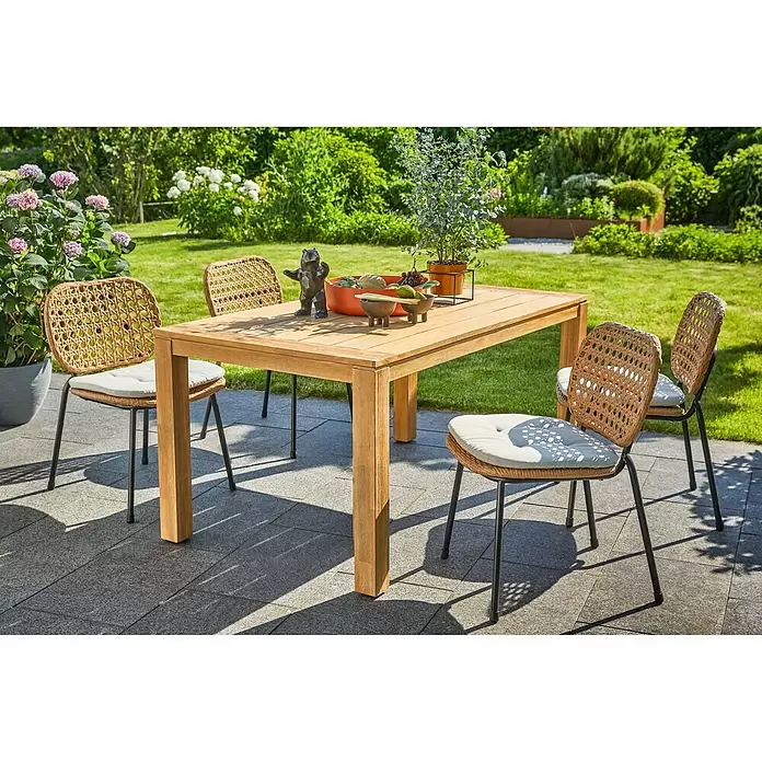 Sunfun Laura Gartentisch - L x B x H: 160 x 90 x 76 cm, Helles Teakholz - Stimmungsaufnahme