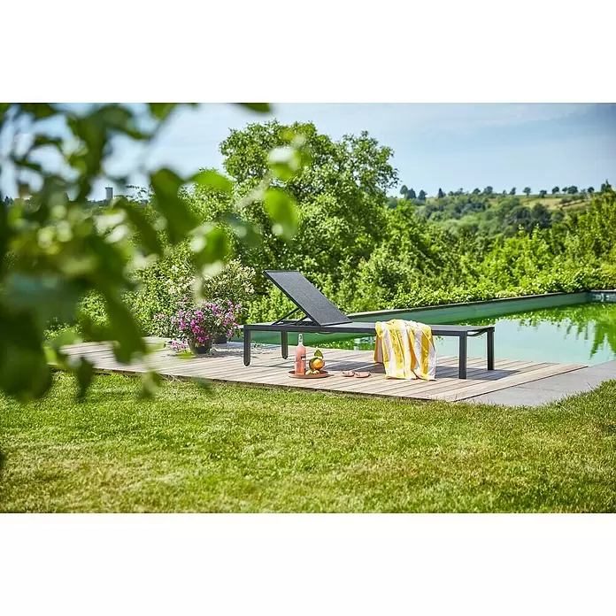 Sunfun Melina Ležaljka za sunčanje - D x Š x V: 196 x 65 x 35 cm, Naslon od tekstila, Crne boje - Živopisni prikaz