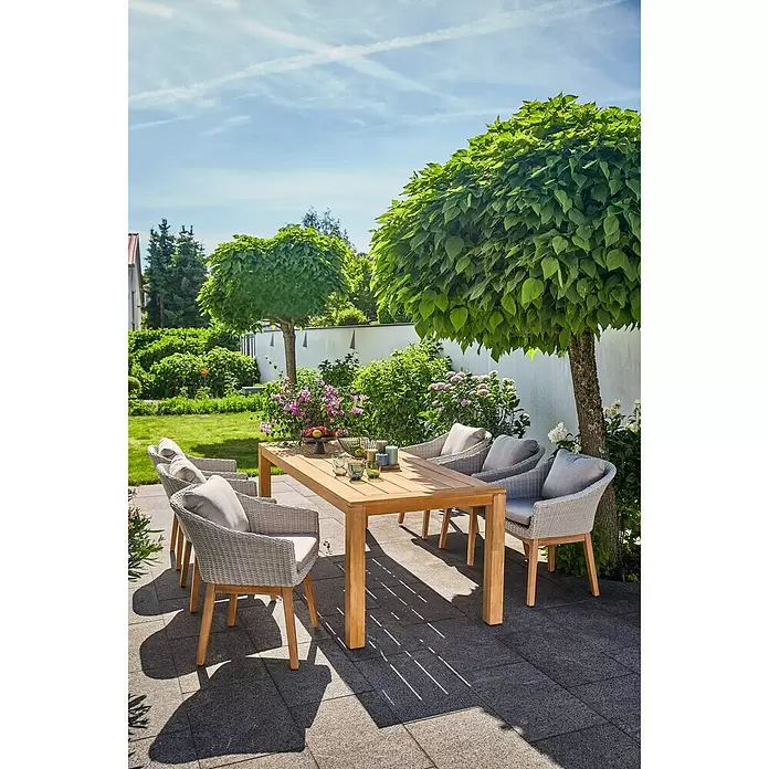 Sunfun Laura Gartentisch - L x B x H: 220 x 100 x 76 cm, Helles Teakholz - Stimmungsaufnahme