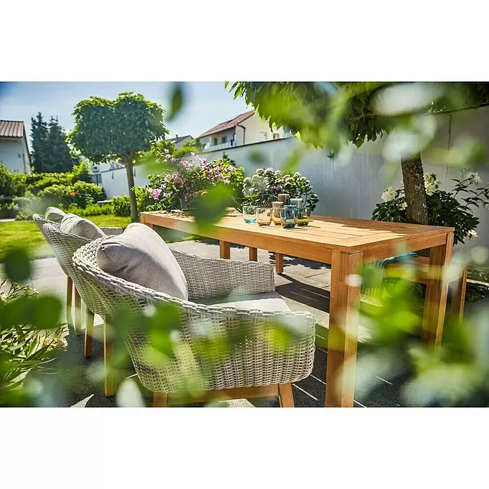 Sunfun Laura Gartentisch - L x B x H: 220 x 100 x 76 cm, Helles Teakholz - Stimmungsaufnahme