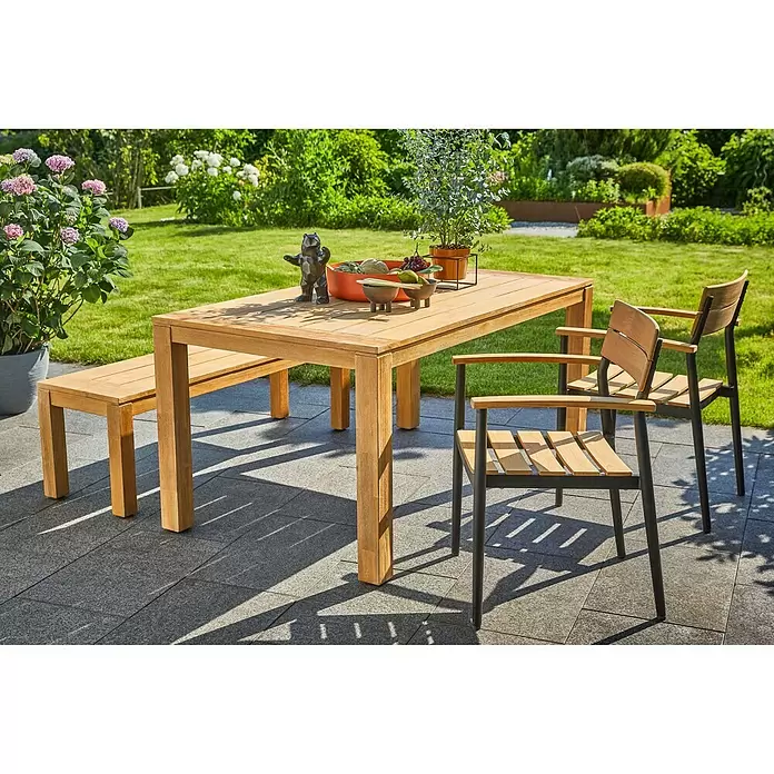 Sunfun Laura Gartentisch - L x B x H: 160 x 90 x 76 cm, Helles Teakholz - Stimmungsaufnahme