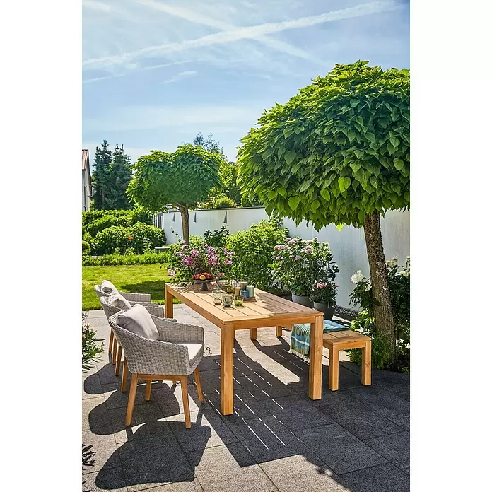 Sunfun Laura Gartentisch - L x B x H: 220 x 100 x 76 cm, Helles Teakholz - Stimmungsaufnahme
