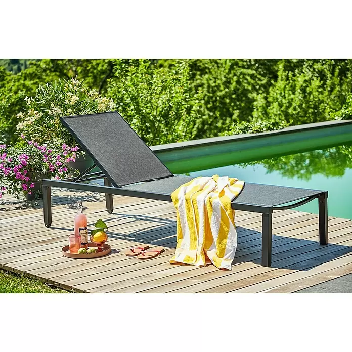 Sunfun Melina Sonnenliege - L x B x H: 196 x 65 x 35 cm, Textilene, Schwarz - Stimmungsaufnahme