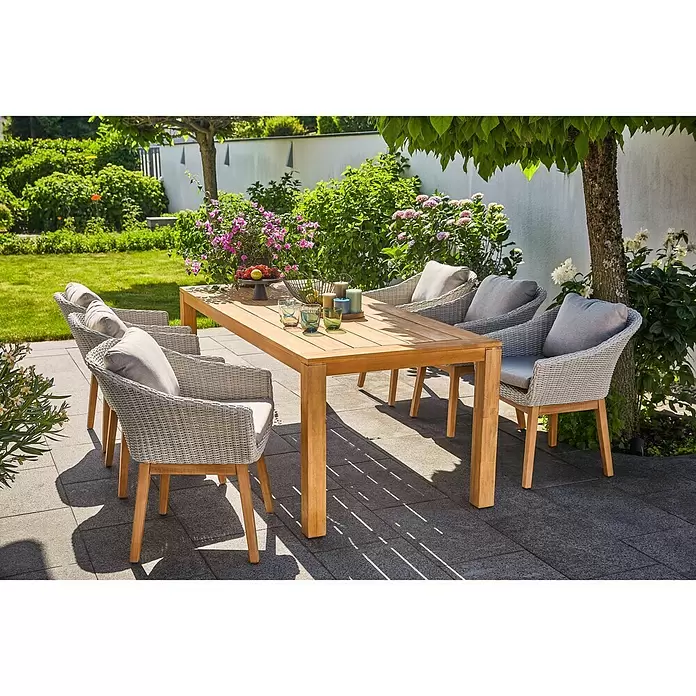 Sunfun Laura Gartentisch - L x B x H: 220 x 100 x 76 cm, Helles Teakholz - Stimmungsaufnahme