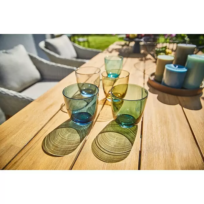 Sunfun Laura Gartentisch - L x B x H: 220 x 100 x 76 cm, Helles Teakholz - Detailaufnahme