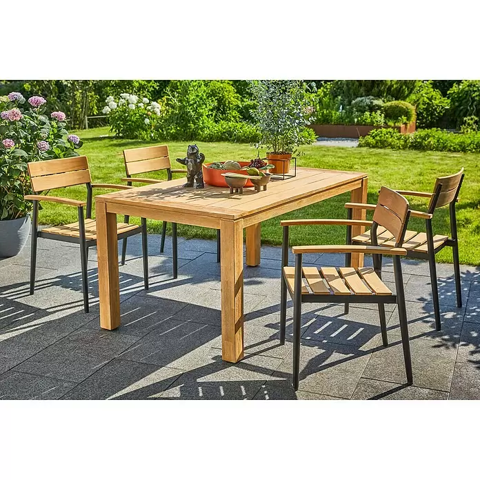 Sunfun Laura Gartentisch - L x B x H: 160 x 90 x 76 cm, Helles Teakholz - Stimmungsaufnahme