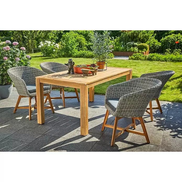 Sunfun Laura Gartentisch - L x B x H: 160 x 90 x 76 cm, Helles Teakholz - Stimmungsaufnahme