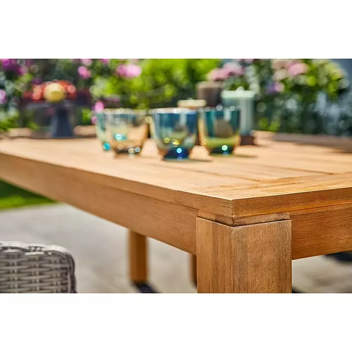Sunfun Laura Gartentisch - L x B x H: 220 x 100 x 76 cm, Helles Teakholz - Detailaufnahme