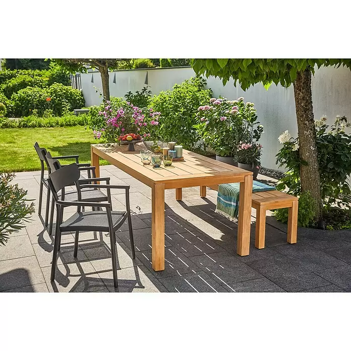 Sunfun Laura Gartentisch - L x B x H: 220 x 100 x 76 cm, Helles Teakholz - Stimmungsaufnahme
