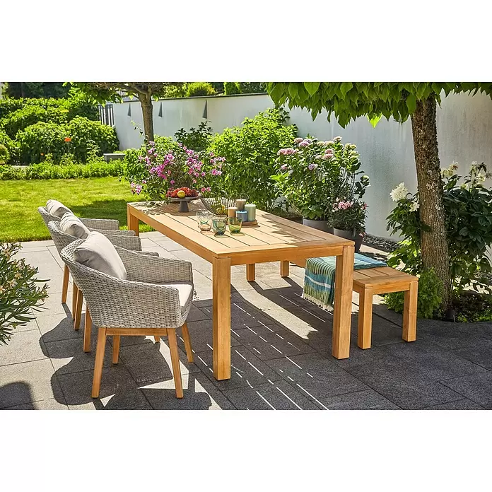 Sunfun Laura Gartentisch - L x B x H: 220 x 100 x 76 cm, Helles Teakholz - Stimmungsaufnahme