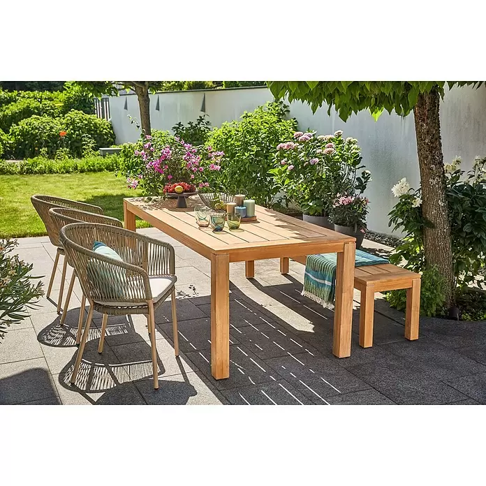 Sunfun Laura Gartentisch - L x B x H: 220 x 100 x 76 cm, Helles Teakholz - Stimmungsaufnahme