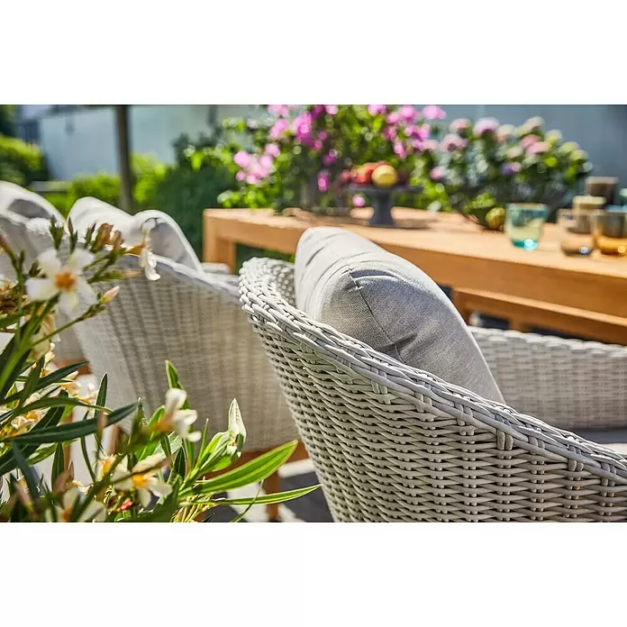 Sunfun Gartensessel Paula - B x T x H: 60 x 65 x 81 cm, Kunststoffgeflecht, Hellgrau, Braun - Detailaufnahme