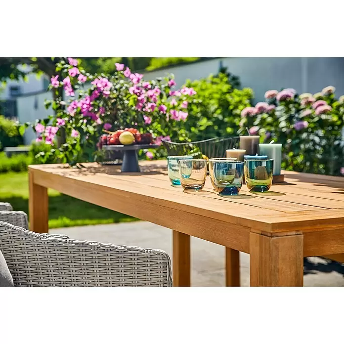 Sunfun Laura Gartentisch - L x B x H: 220 x 100 x 76 cm, Helles Teakholz - Stimmungsaufnahme