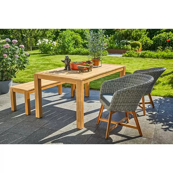 Sunfun Laura Gartentisch - L x B x H: 160 x 90 x 76 cm, Helles Teakholz - Stimmungsaufnahme