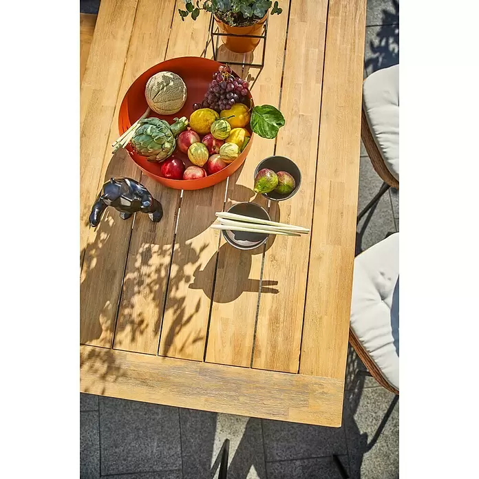 Sunfun Laura Gartentisch - L x B x H: 160 x 90 x 76 cm, Helles Teakholz - Detailaufnahme