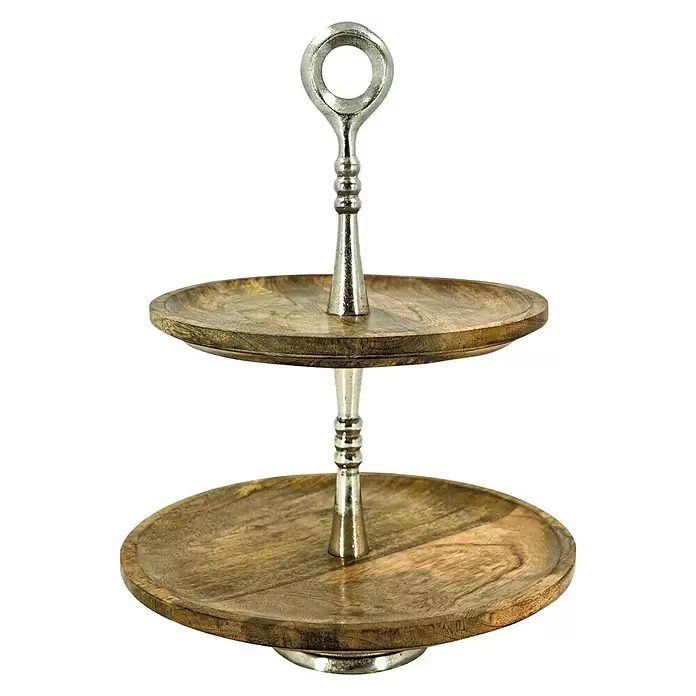 Etagere - Ø x H: 30 x 36 cm, Mangoholz - Vorderansicht