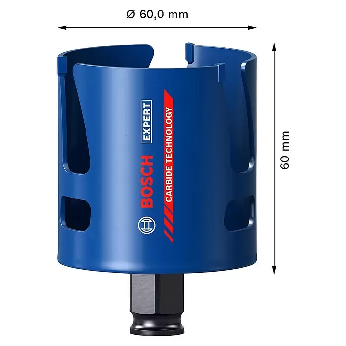 Bosch Professional Expert Sierra de corona Construction Material - Diámetro: 60 mm, Carburo de tungsteno - Dibujo técnico