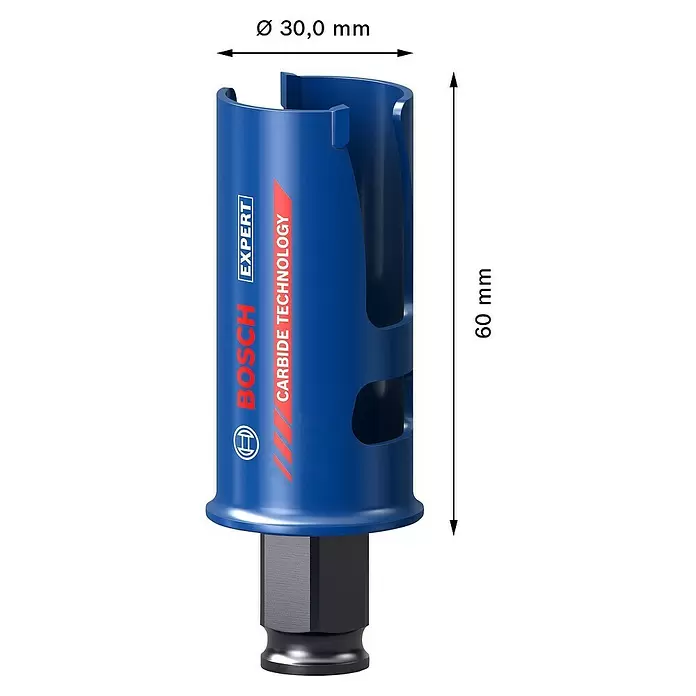 Bosch Professional Expert Sierra de corona Construction Material - Diámetro: 30 mm, Carburo de tungsteno - Dibujo técnico
