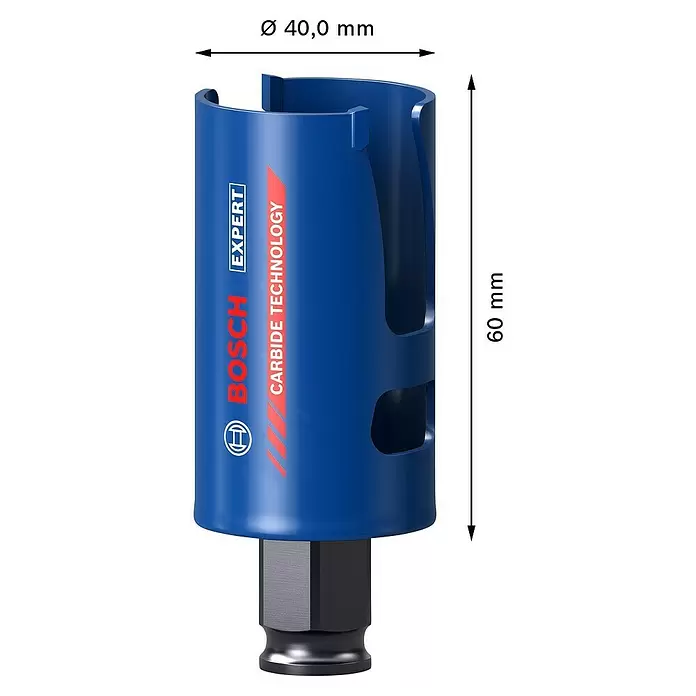 Bosch Professional Expert Sierra de corona Construction Material - Diámetro: 40 mm, Carburo de tungsteno - Dibujo técnico