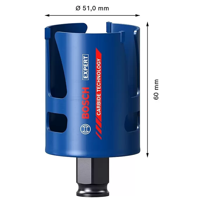 Bosch Professional Expert Sierra de corona Construction Material - Diámetro: 51 mm, Carburo de tungsteno - Dibujo técnico