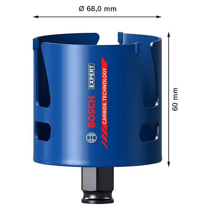 Bosch Professional Expert Sierra de corona Construction Material - Diámetro: 68 mm, Carburo de tungsteno - Dibujo técnico
