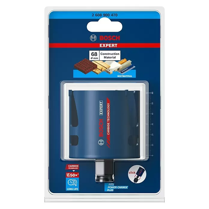 Bosch Professional Expert Sierra de corona Construction Material - Diámetro: 68 mm, Carburo de tungsteno - Vista frontal