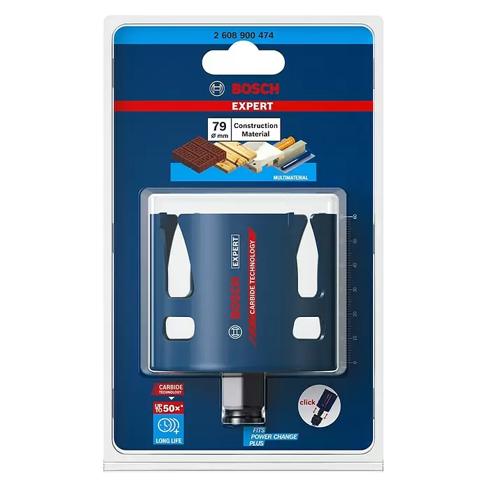 Bosch Professional Expert Sierra de corona Construction Material - Diámetro: 79 mm, Carburo de tungsteno - Vista frontal