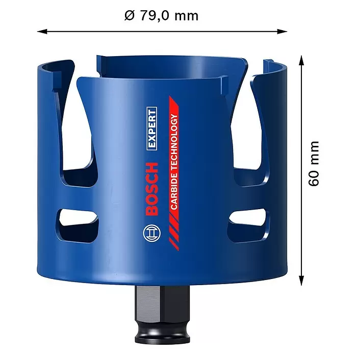Bosch Professional Expert Sierra de corona Construction Material - Diámetro: 79 mm, Carburo de tungsteno - Dibujo técnico