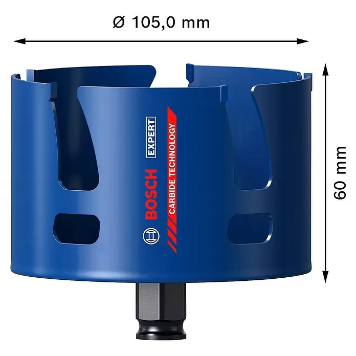 Bosch Professional Expert Sierra de corona Construction Material - Diámetro: 105 mm, Carburo de tungsteno - Dibujo técnico