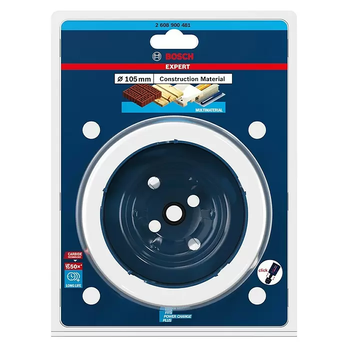 Bosch Professional Expert Sierra de corona Construction Material - Diámetro: 105 mm, Carburo de tungsteno - Vista frontal