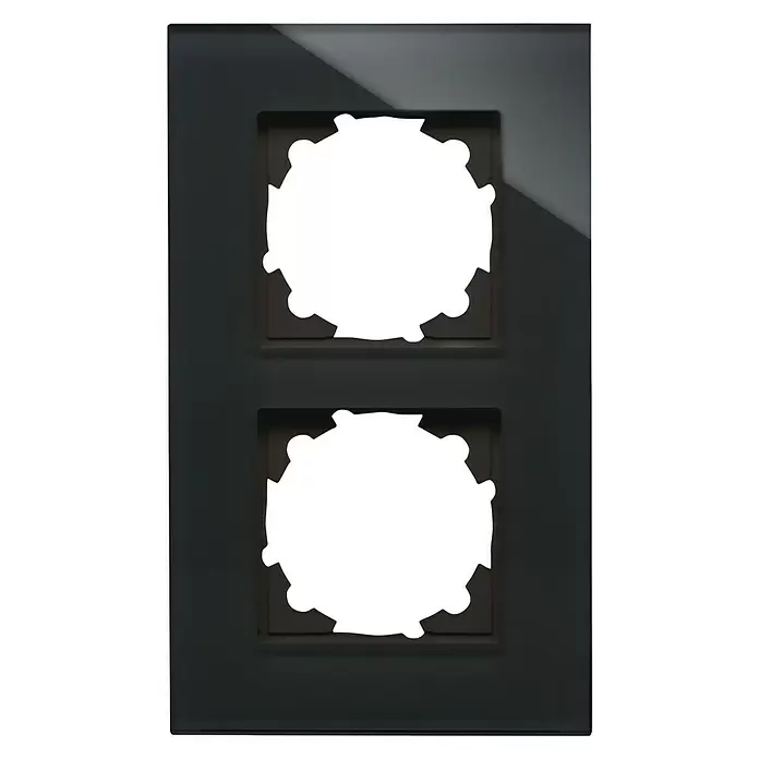 Voltomat Verona Glas-Abdeckrahmen - Schwarz, 2-fach, Glas, Unterputz - Vorderansicht