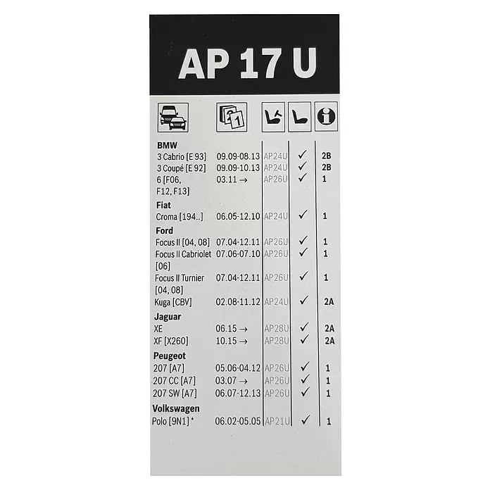 Bosch Aerotwin Metlica brisača AP17U - 425 mm - Pogled s gornje strane