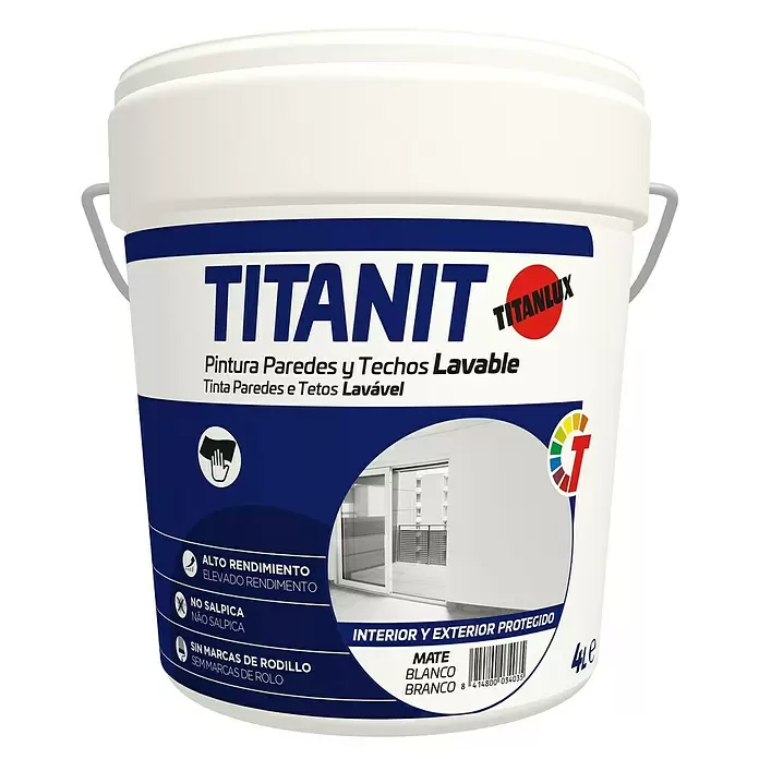 Titan Pintura para paredes Titanit - Blanco, 750 ml, Mate - Vista frontal