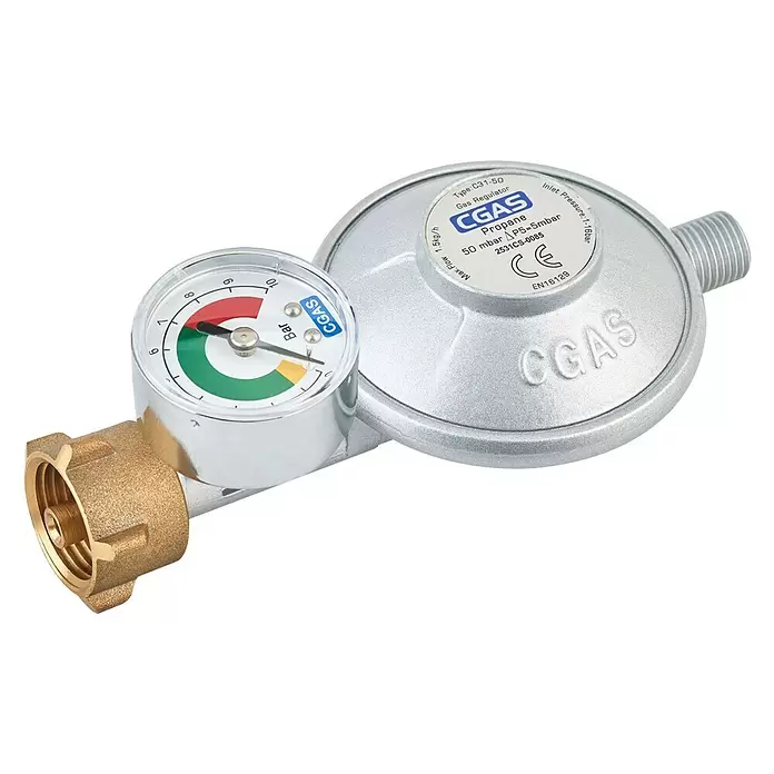 Kingstone Druckminderer - Druck: 50 mbar, Anschluss Ausgang: G ¼″ Linksgewinde - Diagonale Ansicht