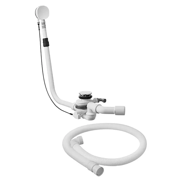 Duravit Ab- & Überlaufgarnitur Lang - 1½″, Kunststoff, Mit Bodenzulauf - Diagonale Ansicht