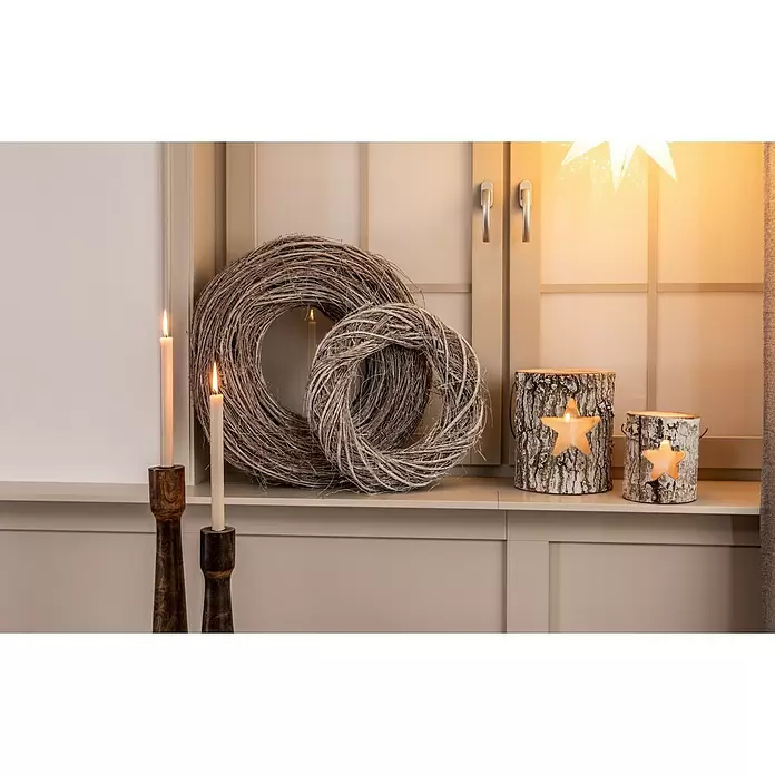 Windlicht Holz - Ø x H: 21 x 26 cm, Holz, Stern - Stimmungsaufnahme